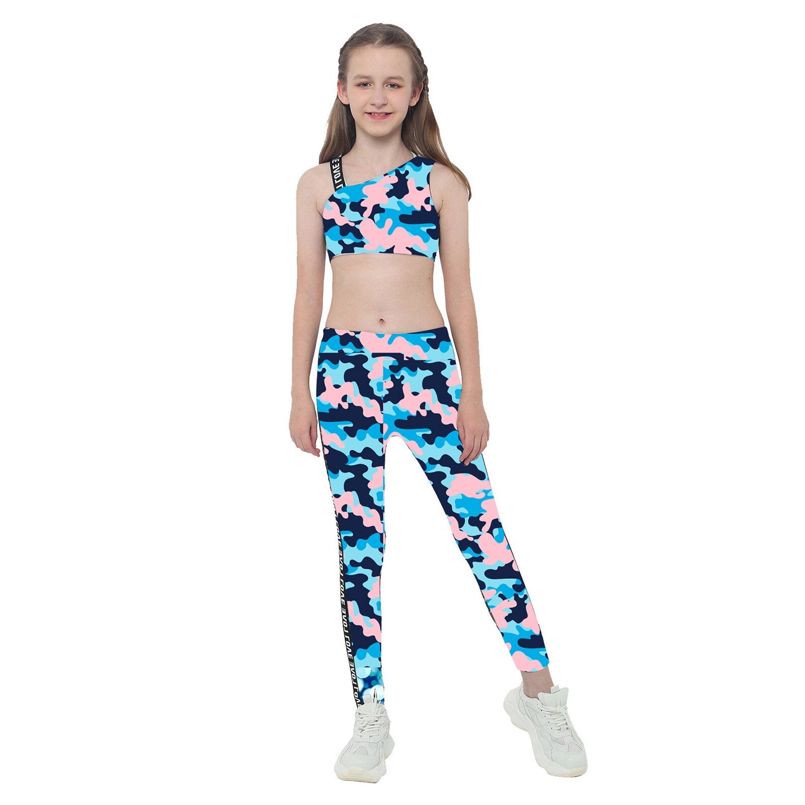 Girls Printed Crop Top & Leggings Activewear Set (Age 4-16YRS